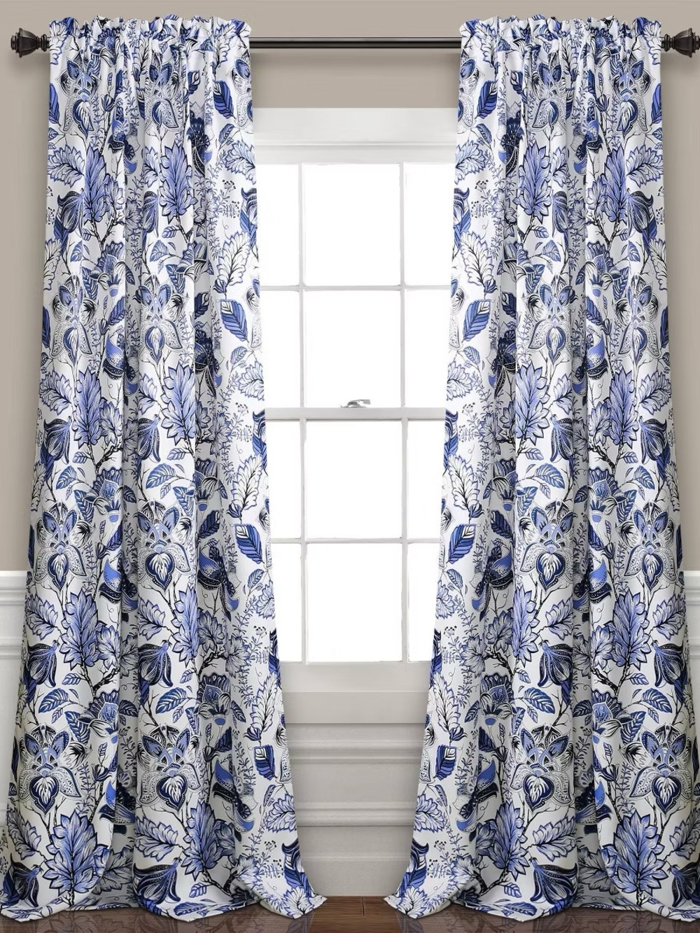 Half Moon Blue Floral Print Window Curtains (2 panels)
